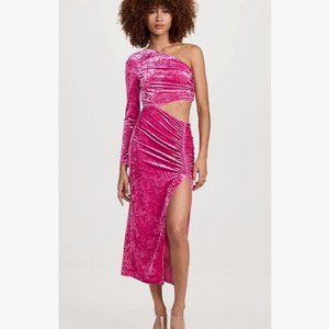 SAYLOR One-Shoulder Hot Pink Velvet Cutout Midi Dress